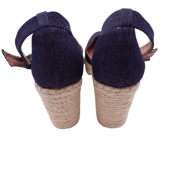NWOB BCBGMAXAZRIA Abell Espadrille Sandal Sz 38.5 Blue Denim Wedge Ankle Strap - Picture 7 of 14